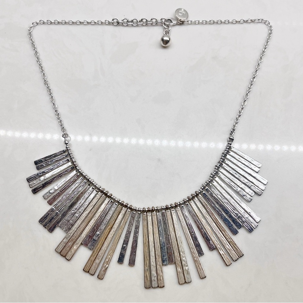 Vintage Liz Claiborne Silvertone Fringe Necklace